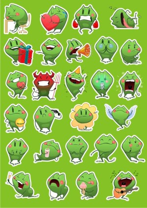 Expressive Cartoon Frog Stickers Set Free Vector