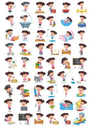 Daily Activities and Fun Girl Character Vector Set Free Vector