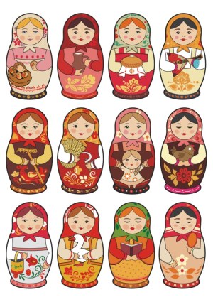 Colorful Traditional Russian Matryoshka Dolls Vector Set Free Vector