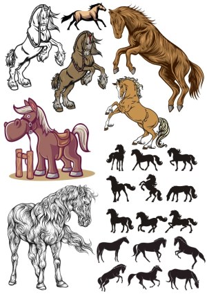 Collection of Various Horse Vector Illustrations and Silhouettes Free Vector