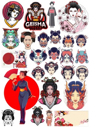 Collection of Geisha and Japanese Mask Vector Illustrations Free Vector