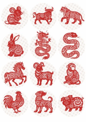 Chinese Zodiac Animals Papercut Style Red Vector Set Free Vector