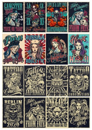 Tattoo and Urban Art Vintage Poster Collection Free Vector