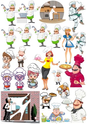 Collection of Cartoon Chefs and Cooking Scenes Free Vector