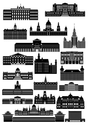 Collection of Iconic Government and Historical Building Silhouettes Free Vector