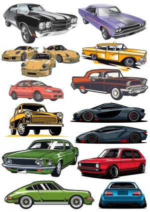 Collection of Classic and Modern Car Vector Illustrations Free Vector