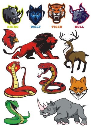 Wild Animal and Snake Vector Mascot Illustrations Free Vector