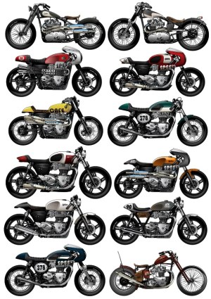 Collection of Vintage Style Cafe Racer Motorcycles Vector Set Free Vector