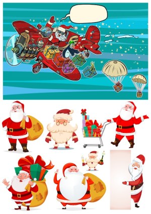 Christmas Santa Claus Characters and Gift Delivery Vector Set Free Vector