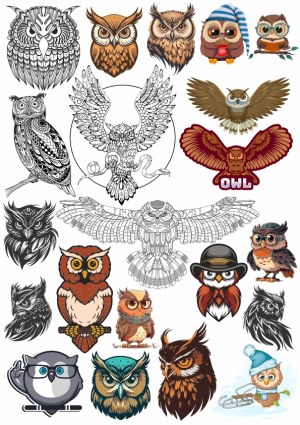 Collection of Various Owl Illustrations and Cartoons Free Vector