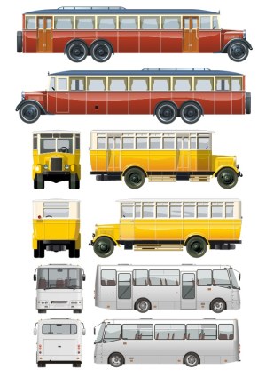 Detailed Vector Illustrations of Vintage and Modern Buses Free Vector