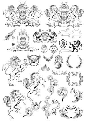 Heraldic Animals and Ornamental Design Elements Vector Set Free Vector