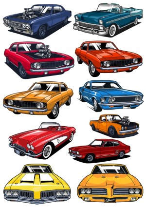 Classic Muscle Cars and Vintage Vehicles Collection Free Vector