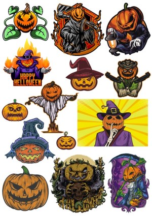 Assorted Halloween Pumpkin and Jack-o'-Lantern Characters Vector Set Free Vector