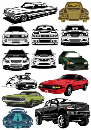 Illustrated Collection of Classic and Modern Cars and Trucks Free Vector