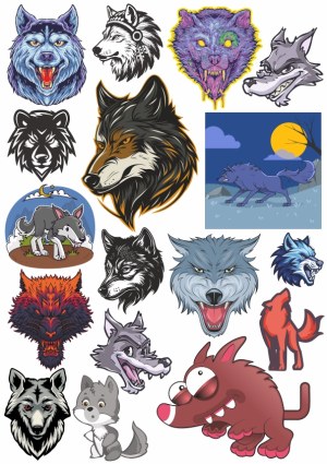Diverse Collection of Wolf and Werewolf Vector Illustrations Free Vector
