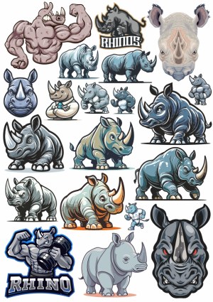Collection of Rhino Mascot and Cartoon Vector Illustrations Free Vector