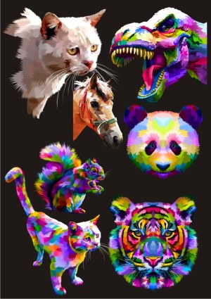 Colorful Geometric Animal Vector Portraits Set Free Vector