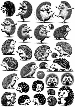 Black and White Hedgehog Vector Illustrations Collection Free Vector