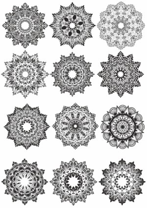 Set of 12 Black and White Ornamental Mandala Vector Designs Free Vector
