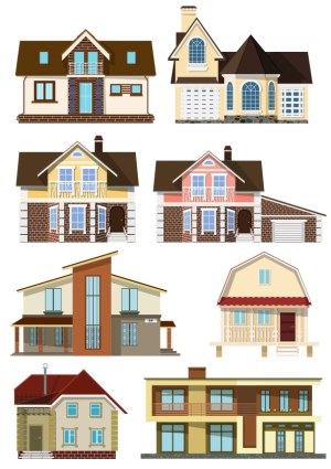 Collection of Various Modern and Classic Residential Houses Vector Free Vector