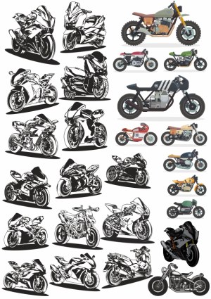 Set of Detailed Vector Motorcycle Illustrations Free Vector