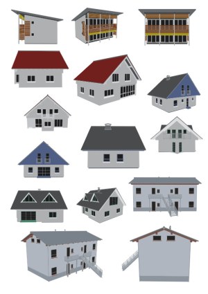 3D Style Vector Illustrations of Various Residential Houses Free Vector