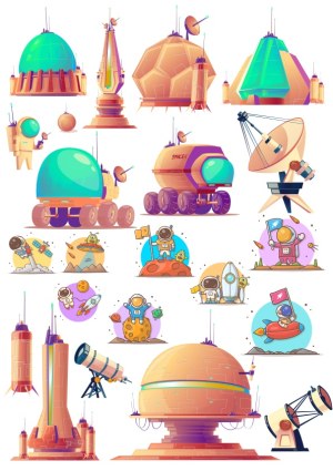 Collection of Space Exploration Vectors with Astronauts, Rovers, Rockets, and Telescopes Free Vector