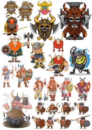 Collection of Viking and Norse Warrior Cartoon and Emblem Vectors Free Vector