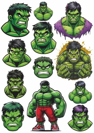 Collection of Angry Green Hulk Character Vector Illustrations Free Vector