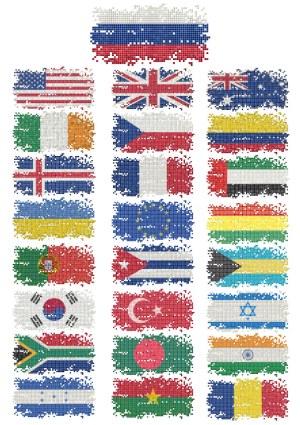 Pixelated Mosaic Style Flags of Various Countries Free Vector