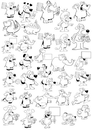 Black and White Cartoon Animal Characters Collection Free Vector