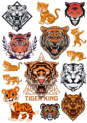 Tiger and Tiger Cub Vector Illustrations Set Free Vector