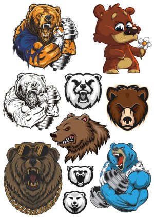 Collection of Bear Vector Illustrations with Various Expressions and Styles Free Vector