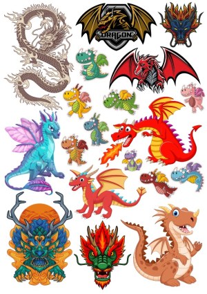 Collection of Colorful and Stylized Dragon Vector Illustrations Free Vector