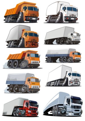 Set of Vector Illustrations of Heavy Transport Trucks Free Vector