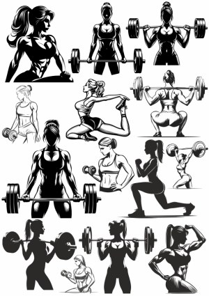 Vector Illustrations of Women Exercising and Weightlifting Free Vector