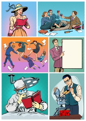 Pop Art Retro Scenes of Business, Medical, and Social Life Free Vector