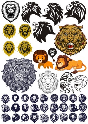 Collection of Diverse Lion Head Vector Designs Free Vector