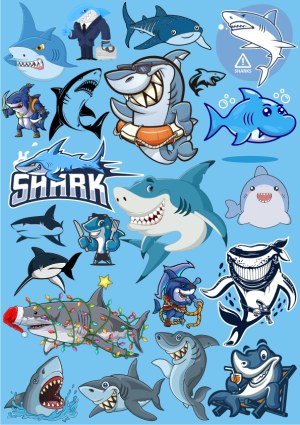 Collection of Cartoon Shark Characters and Logos Free Vector
