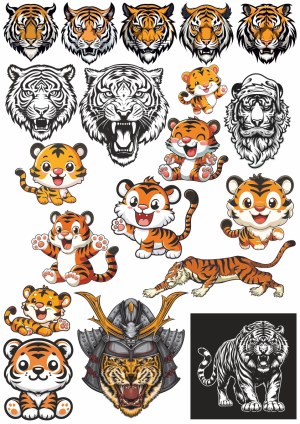 Collection of Tiger Illustrations and Cartoon Tiger Characters Free Vector