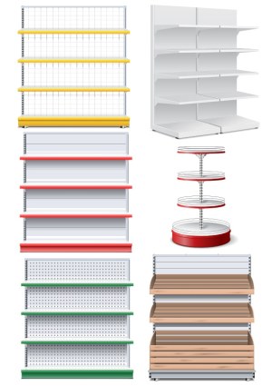 Vector Retail Store Shelves and Displays Collection Free Vector