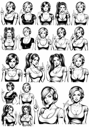 Set of Detailed Vector Illustrations of Women Wearing Headphones Free Vector