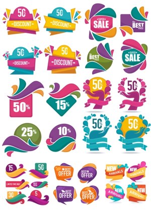 Colorful Discount and Sale Badge Vector Set Free Vector