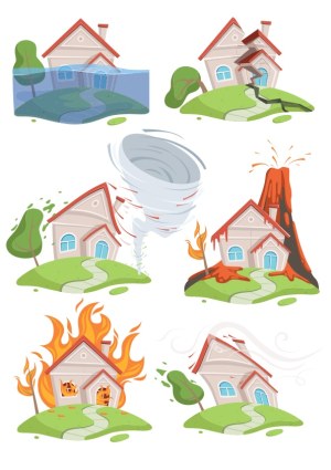 Natural Disaster Effects on Houses Vector Set Free Vector