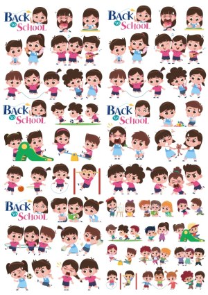Back to School Kids Playing and Learning Vector Set Free Vector