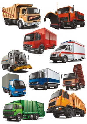Collection of Various Utility and Commercial Trucks Vector Set Free Vector