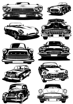 Vector Set of Classic Vintage Car Front Views Free Vector