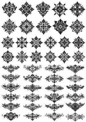 Collection of Ornate Vintage Black Floral Ornaments and Decorative Elements Free Vector