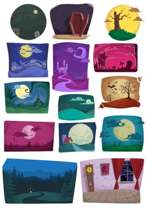 Collection of Spooky Halloween Night and Haunted Scenes Free Vector